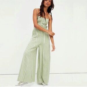 Free People Green Checkered Jumpsuit